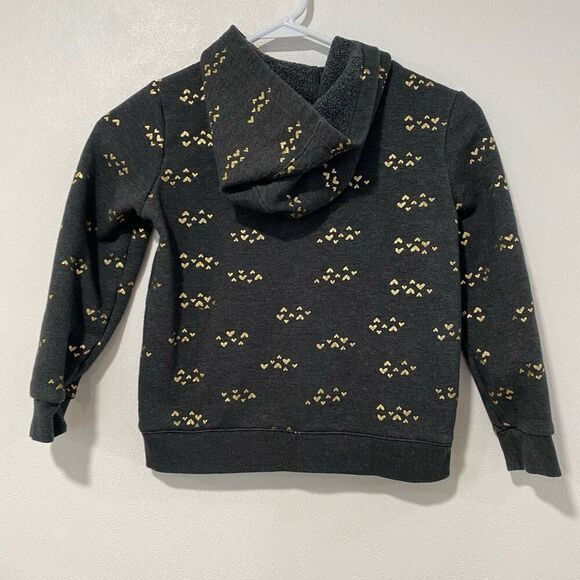 Cat & Jack Girls Black Gold Heart Sherpa-Lined Zip Hoodie Size 5 (6/6X) - Picture 2 of 4